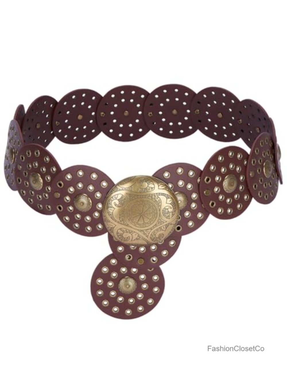Faux Leather Western Belt with Concho Buckle Disc Detail